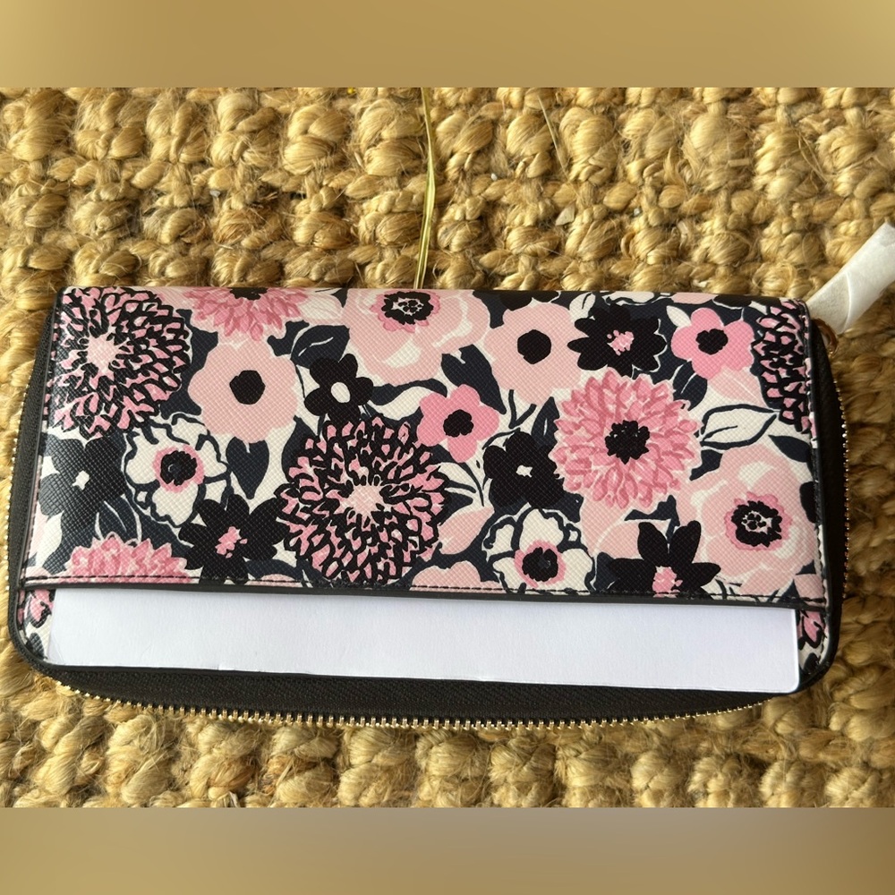 ♠️ NWT Kate Spade Floral Tote in Pink and Black Dhalia pattern w/matching wallet - Picture 6 of 7